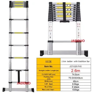 Single Telescopic Ladder with Stabilizer Bar
