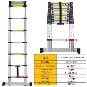 Single Telescopic Ladder with Stabilizer Bar