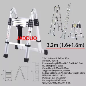 Aluminum 2 IN 1 Multipurpose Telescopic Ladder Portable A Frame Ladders