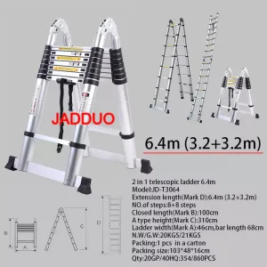 Aluminum 2 IN 1 Multipurpose Telescopic Ladder Portable A Frame Ladders