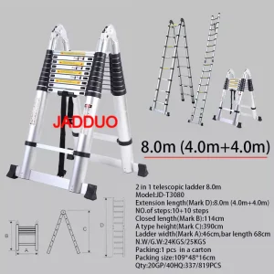 Aluminum 2 IN 1 Multipurpose Telescopic Ladder Portable A Frame Ladders