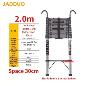 Step 30cm Steel Single Telescopic Ladder with Hook