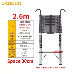 Step 30cm Steel Single Telescopic Ladder with Hook