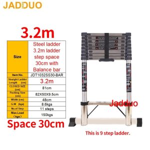 Step 30cm Stainless Steel Single Telescopic Ladder with balance bar