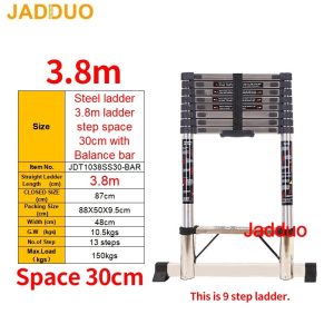 Step 30cm Stainless Steel Single Telescopic Ladder with balance bar
