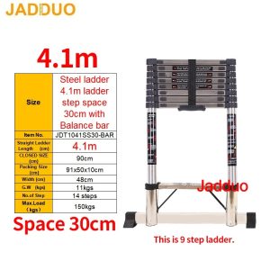 Step 30cm Stainless Steel Single Telescopic Ladder with balance bar