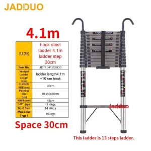 Step 30cm Steel Single Telescopic Ladder with Hook