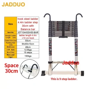 Step 30cm Steel Single Telescopic Ladder with Hook+Balance bar