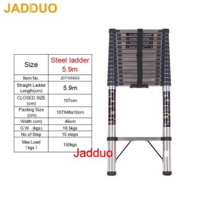 Stainless Steel Single Telescopic Ladder 1.9m-6.3m