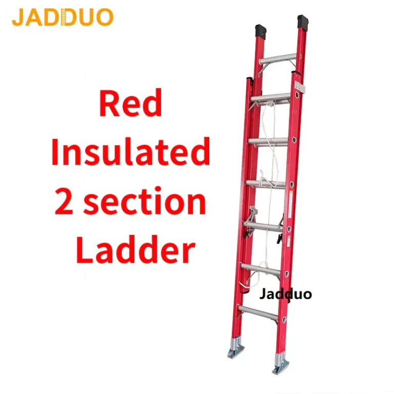 Red insulated ladder 2 section ladder With pulley and rope