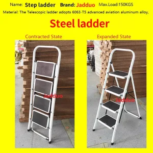 Square Tube White Iron Household Ladder Treads with Rubber Skin