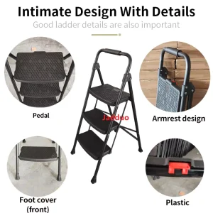 Round Iron Ladder Black with Plastic Tread