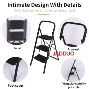 Black Iron Step Ladder Square Tube Treads with Rubber Skin