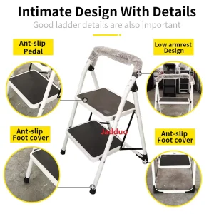 Low Handrail Steel Ladder White Color