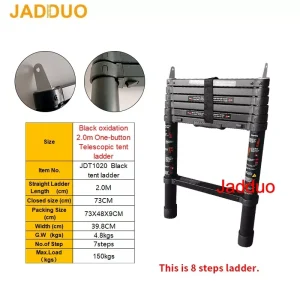 2.0m/2.3m/2.6m Black Oxidation One-button Telescopic Tent Ladder