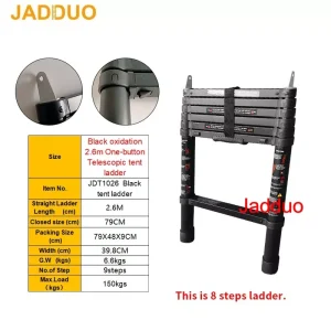 2.0m/2.3m/2.6m Black Oxidation One-button Telescopic Tent Ladder
