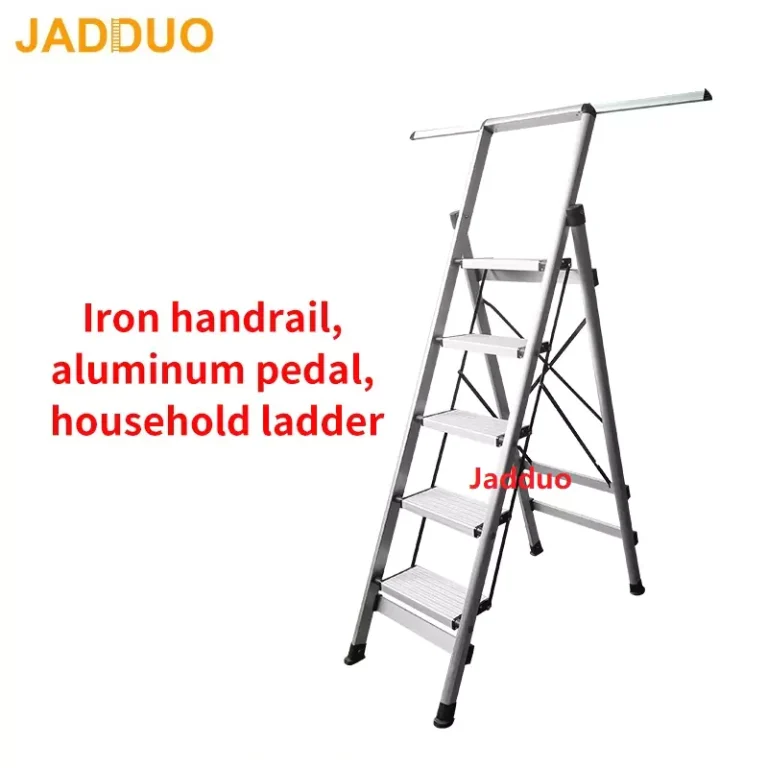 Iron Handrail Aluminum Pedal Household Ladder White
