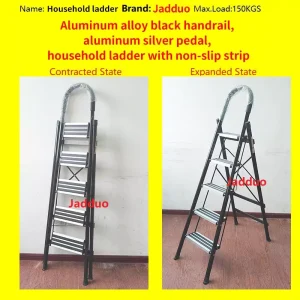 Black Aluminum Household Ladder with Non-slip Strip