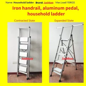 Iron Handrail Aluminum Pedal Household Ladder White