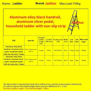 Black Aluminum Household Ladder with Non-slip Strip