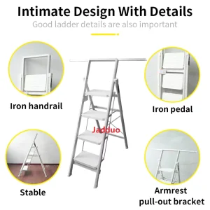 Iron Flower Stand Ladder With Armrest Pull-out Bracket White