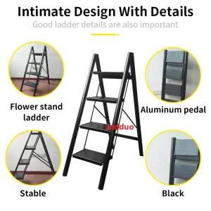Black Aluminum Flower Stand Step Ladder