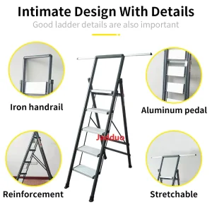 Black Iron Handrail Aluminum Pedal Household Ladder
