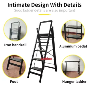 Black Multifunctional Ladder Drying Rack Household Ladder Extra Wide Tread