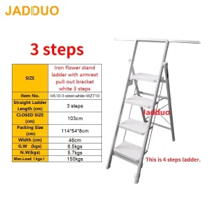 Iron Flower Stand Ladder With Armrest Pull-out Bracket White