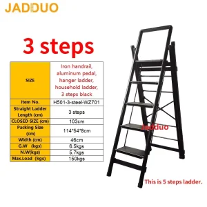 Black Multifunctional Ladder Drying Rack Household Ladder Extra Wide Tread