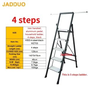 Black Iron Handrail Aluminum Pedal Household Ladder
