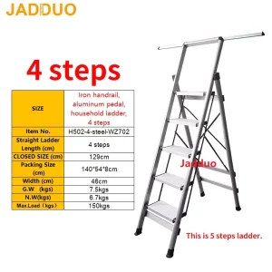 Iron Handrail Aluminum Pedal Household Ladder White