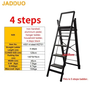 Black Multifunctional Ladder Drying Rack Household Ladder Extra Wide Tread