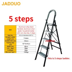 Black Aluminum Household Ladder with Non-slip Strip