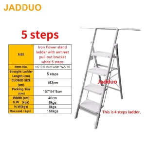 Iron Flower Stand Ladder With Armrest Pull-out Bracket White