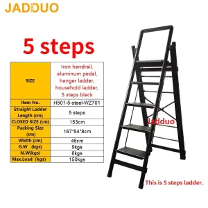 Black Multifunctional Ladder Drying Rack Household Ladder Extra Wide Tread