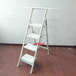 Iron Flower Stand Ladder With Armrest Pull-out Bracket White