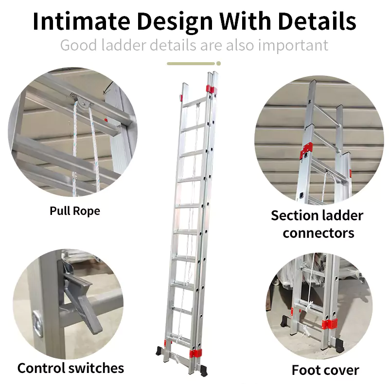 1-2 section ladder with pulley and rope