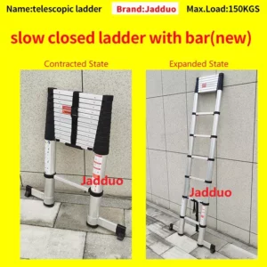 Aluminum One-Button Soft Close Telescopic Ladder with Balance Bar