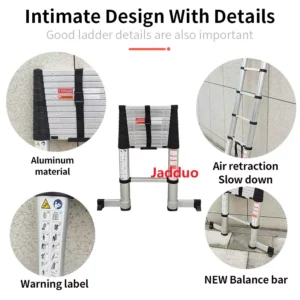 Aluminum One-Button Soft Close Telescopic Ladder with Balance Bar