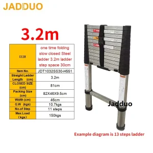One Time Folding Slow Closed Steel Ladder 2.6/3.2/3.8m Ladder Step Space 30cm