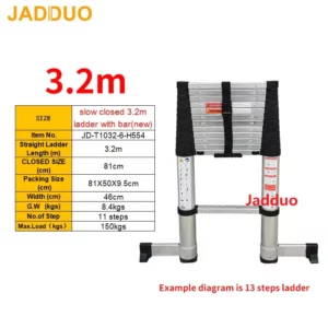 Aluminum One-Button Soft Close Telescopic Ladder with Balance Bar