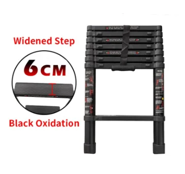 Black Oxidation 6cm Widened Step Telescopic Tent Ladder