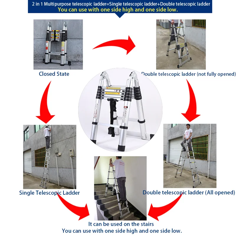Step Space 30cm Black Telescopic Ladder Red Switches