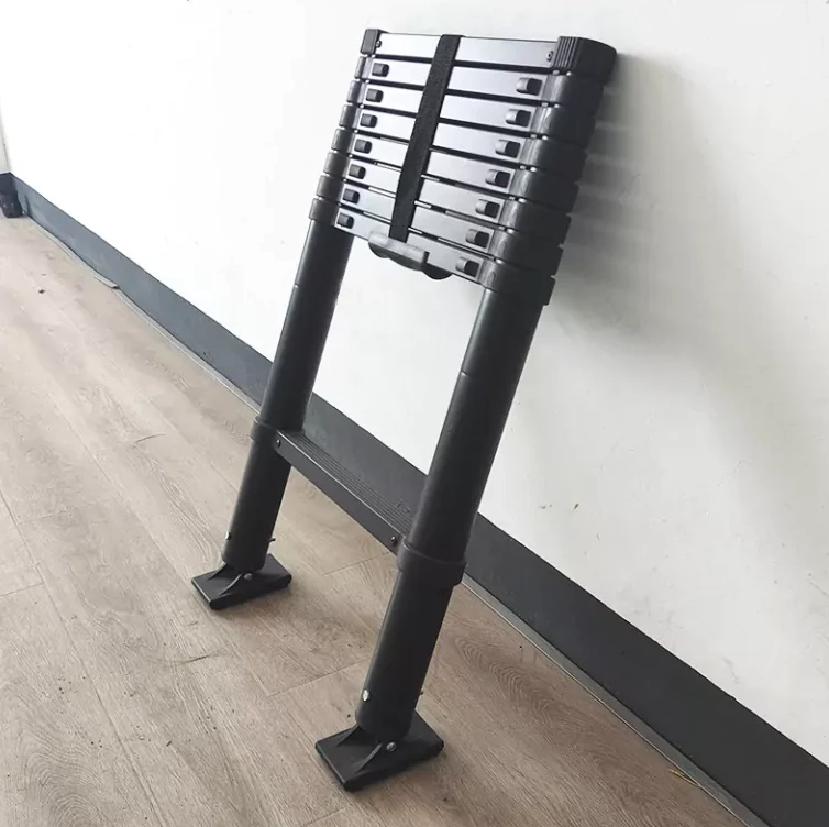 Black Telescopic Ladder With Stable Foot 100% Fit Floor