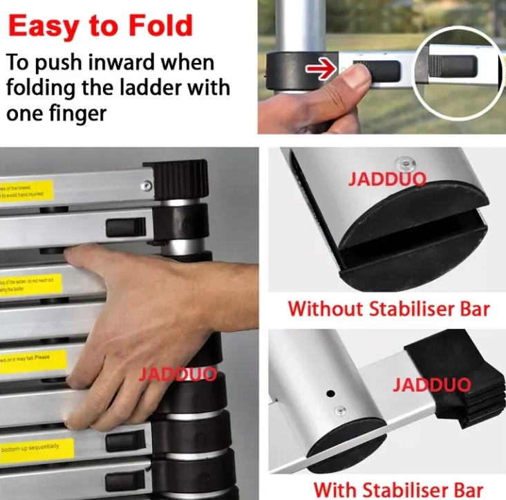 Hook Single Telescopic Ladder with Stabilizer Bar