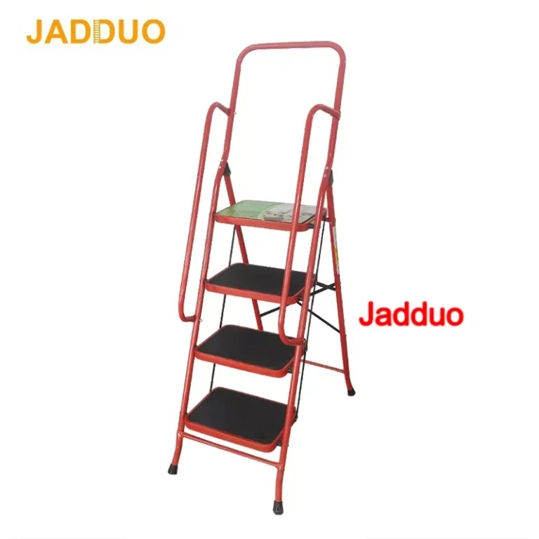 Household ladder red color with handrail