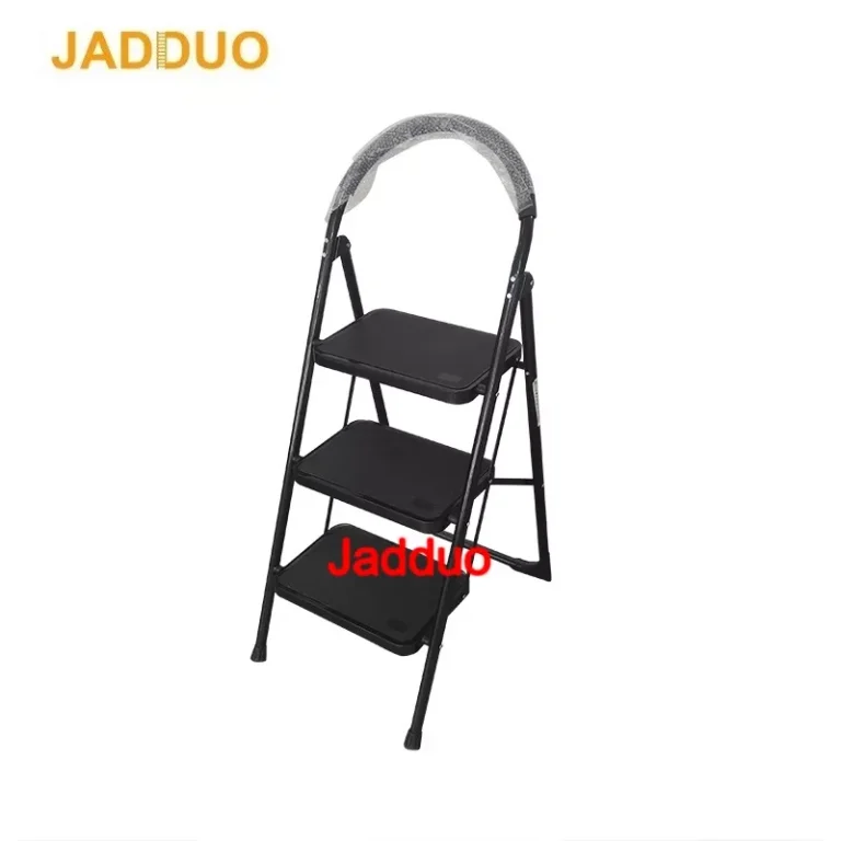 Steel household ladder black color with round handrail