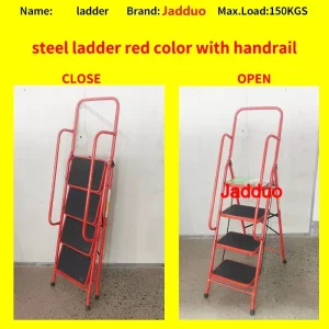 Household ladder red color with handrail