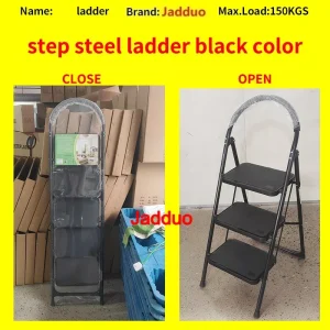 Steel household ladder black color with round handrail